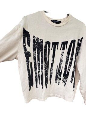 Mixed Emotion Graphic Long Sleeve Shirt Medium Cream Streetwear Emotion Print